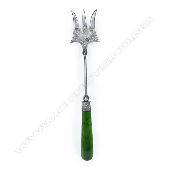 Edward Souness (Dunedin) silver and nephrite bread fork,